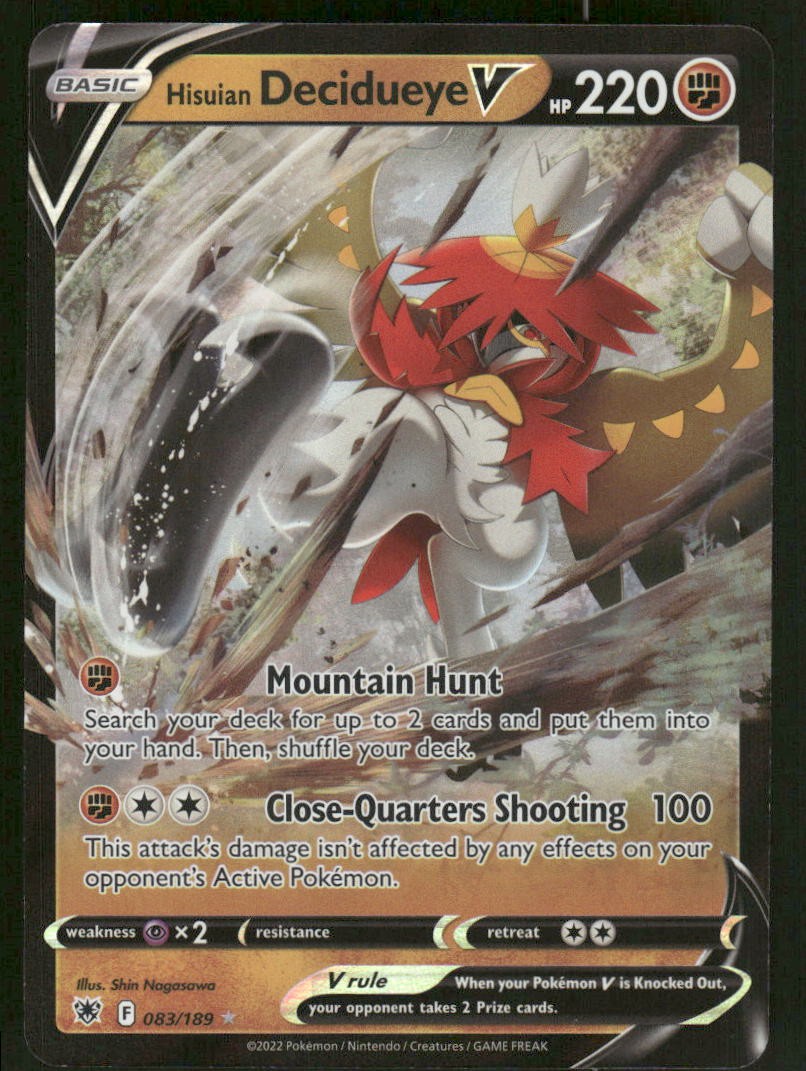 Pokemon Cards Hisuian Decidueye V 083/189 Astral Radiance Holo Rare V NM0