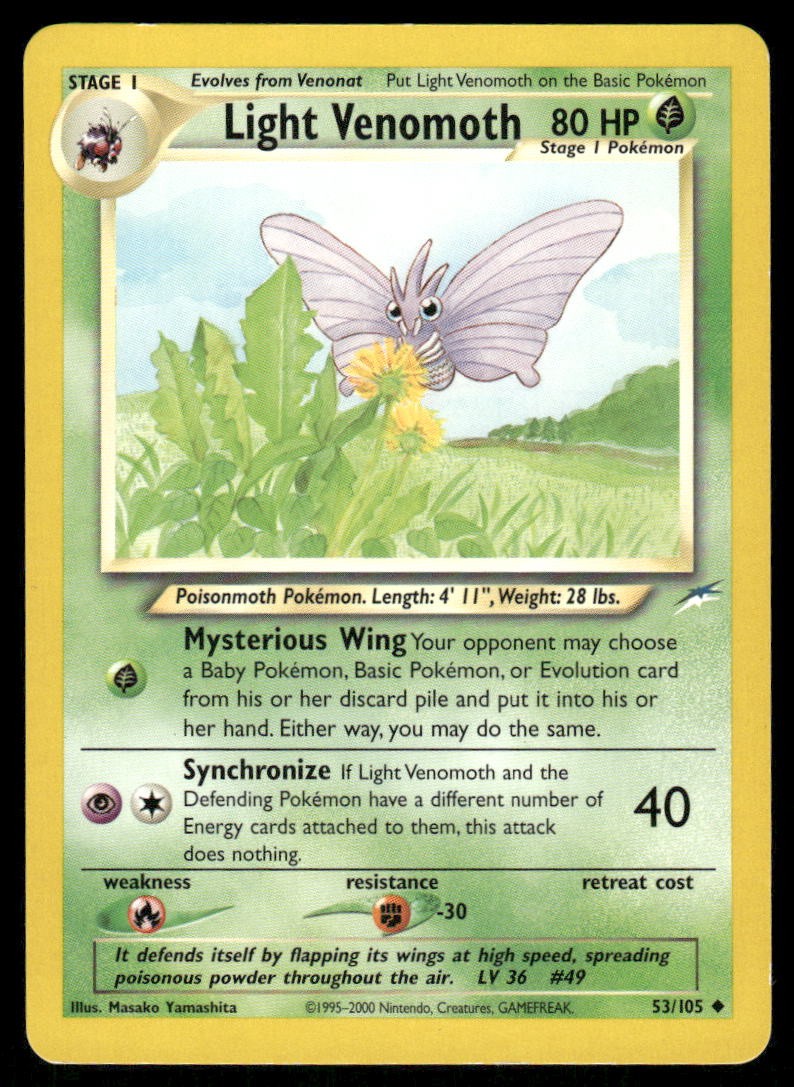 Pokemon Cards Light Venomoth 53/105 UNLIMITED Neo Destiny WOTC Uncommon NM0