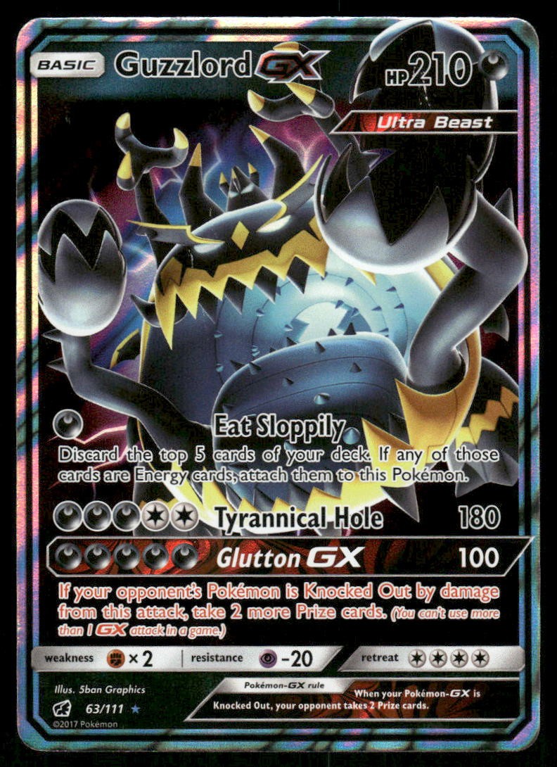 Pokemon Cards Guzzlord GX 63/111 Crimson Invasion Holo Rare GX NM0