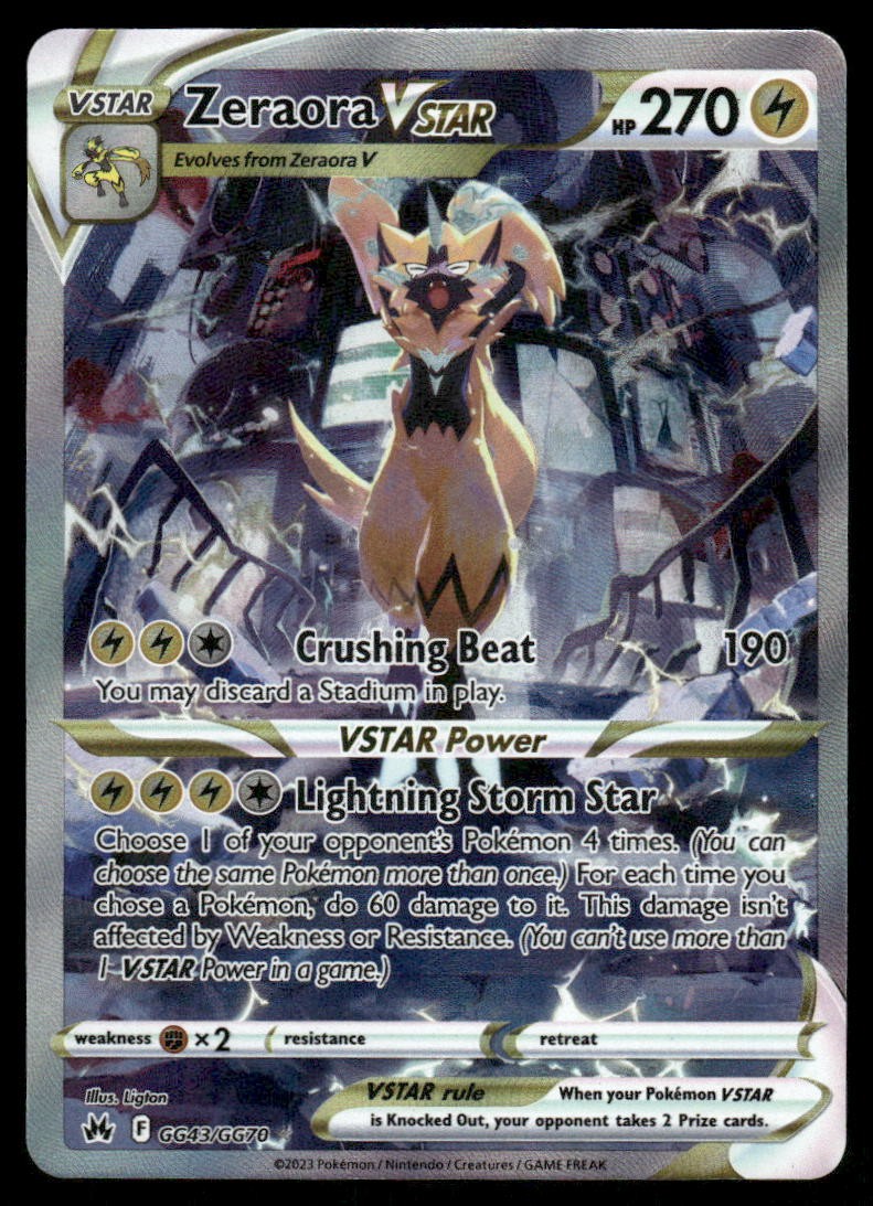 Pokemon Cards Zeraora VSTAR GG43/GG70 Crown Zenith Galarian Gallery Holo NM0