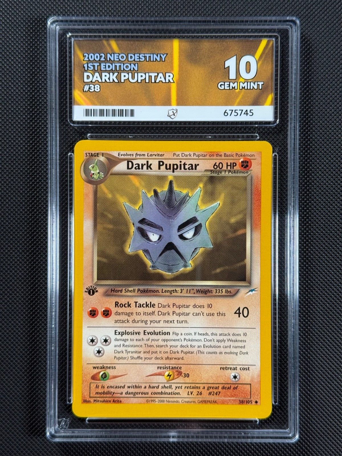 Pokemon Cards Dark Pupitar 38/105 1st Edition ACE 10 Neo Destiny WOTC GEM MINT0