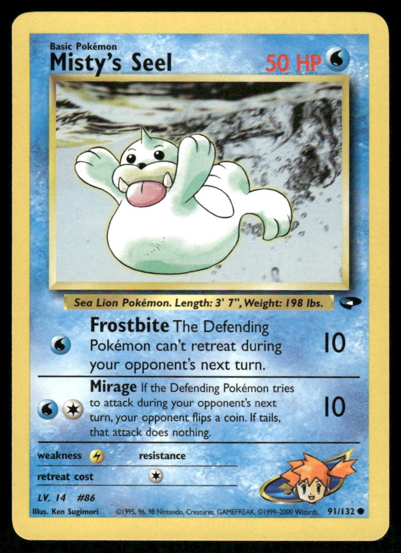 Pokemon Cards Misty's Seel 91/132 UNLIMITED Gym Challenge WOTC Common NM0