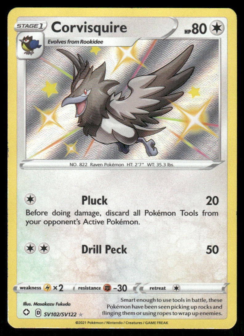 Pokemon Cards Corvisquire SV102/SV122 Shining Fates Shiny Vault Rare Shiny NM0