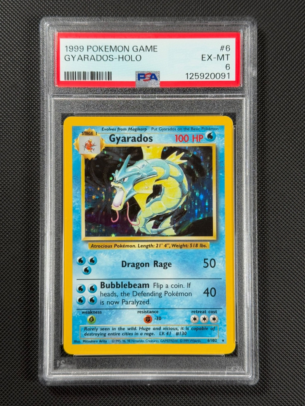 PSA 6 Gyarados 6/102 HOLO Pokémon Card WOTC Base Set Rare Holo EX-MT0