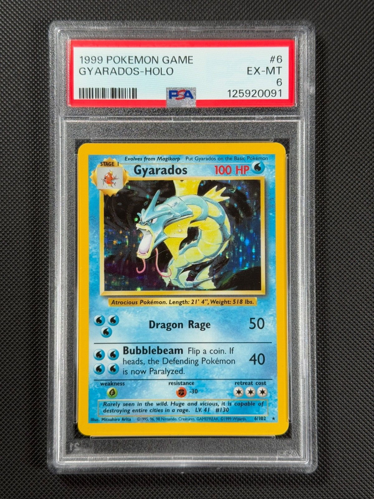 PSA 6 Gyarados 6/102 HOLO Pokémon Card WOTC Base Set Rare Holo EX-MT0