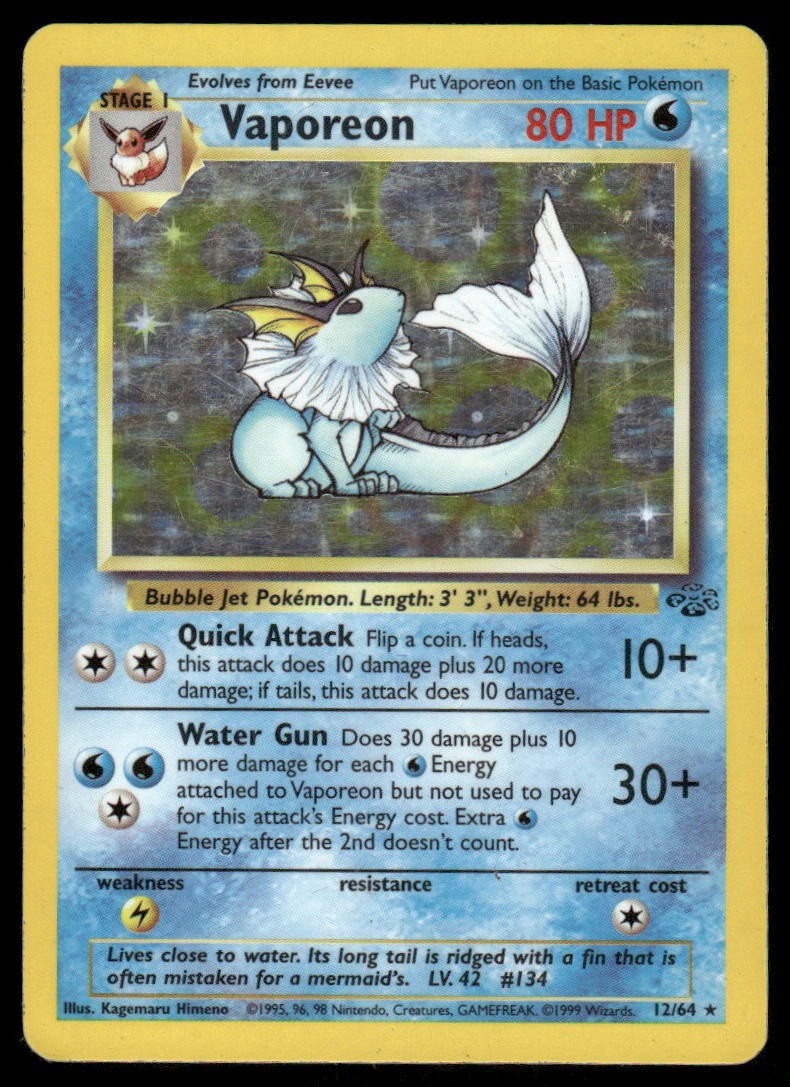Pokemon Cards Vaporeon 12/64 UNLIMITED Jungle Holo Rare MP0