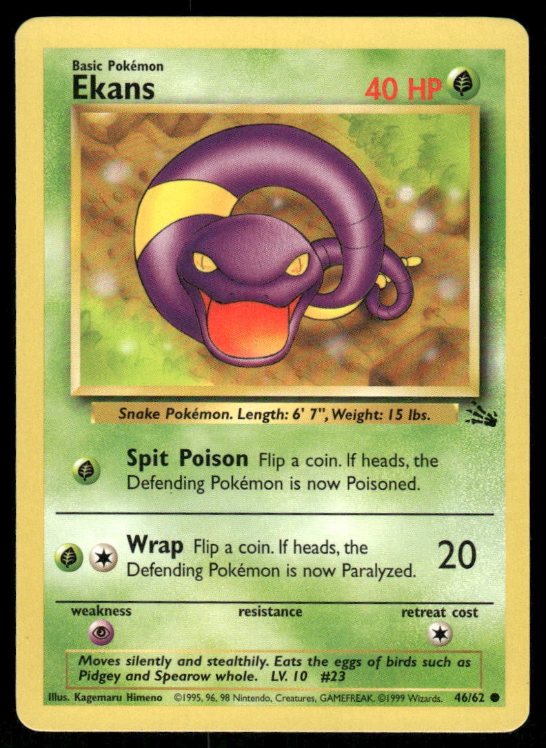 Pokemon Cards Ekans 46/62 UNLIMITED Fossil Common LP0