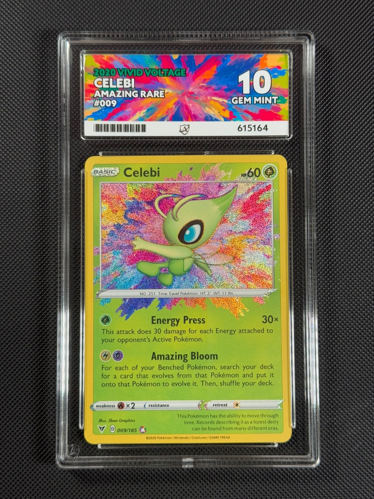 ACE 10 Celebi 009/185 AMAZING RARE Pokémon Card Vivid Voltage GEM MINT0