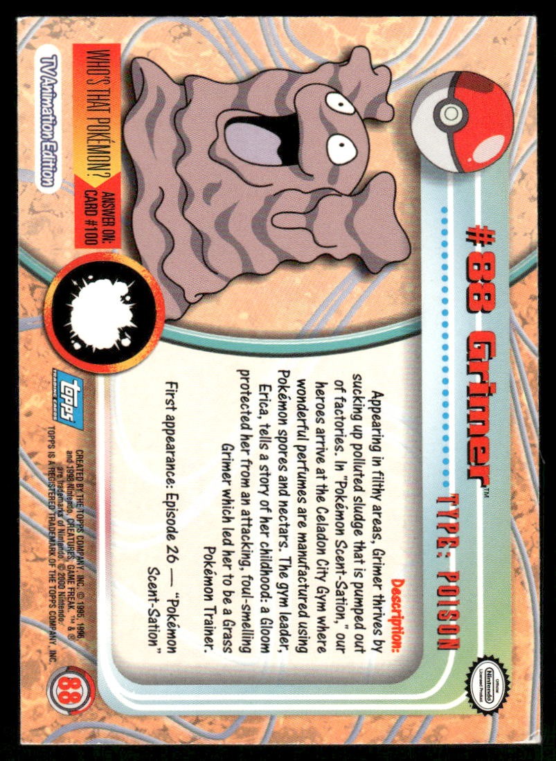 Pokemon Cards Grimer #88 Topps Trading Cards Series 2 NM *11