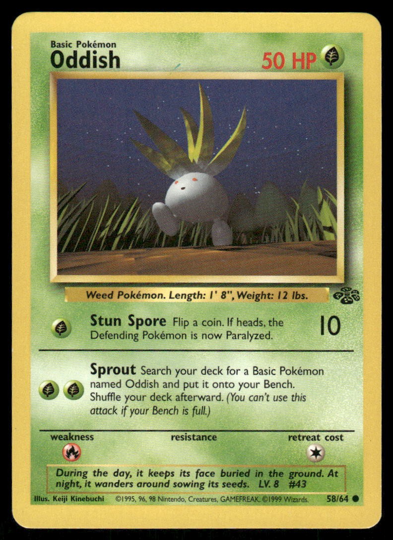 Pokemon Cards Oddish 58/64 Unlimited Jungle WOTC Common LP0