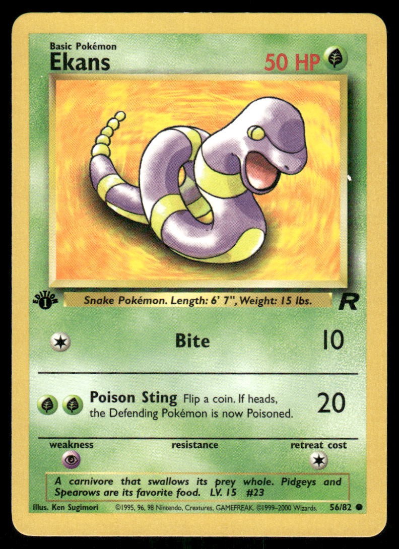 Pokemon Cards Ekans 56/82 1ST EDITION Team Rocket Common LP0
