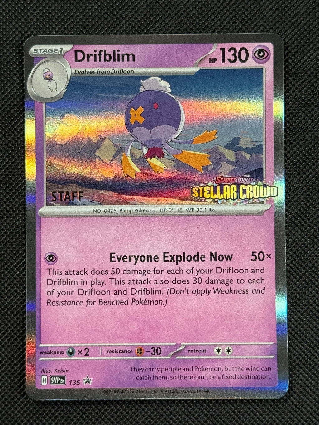 Drifblim SVP 135 STAFF Pokémon Card Scarlet & Violet Stella Crown Staff Promo0