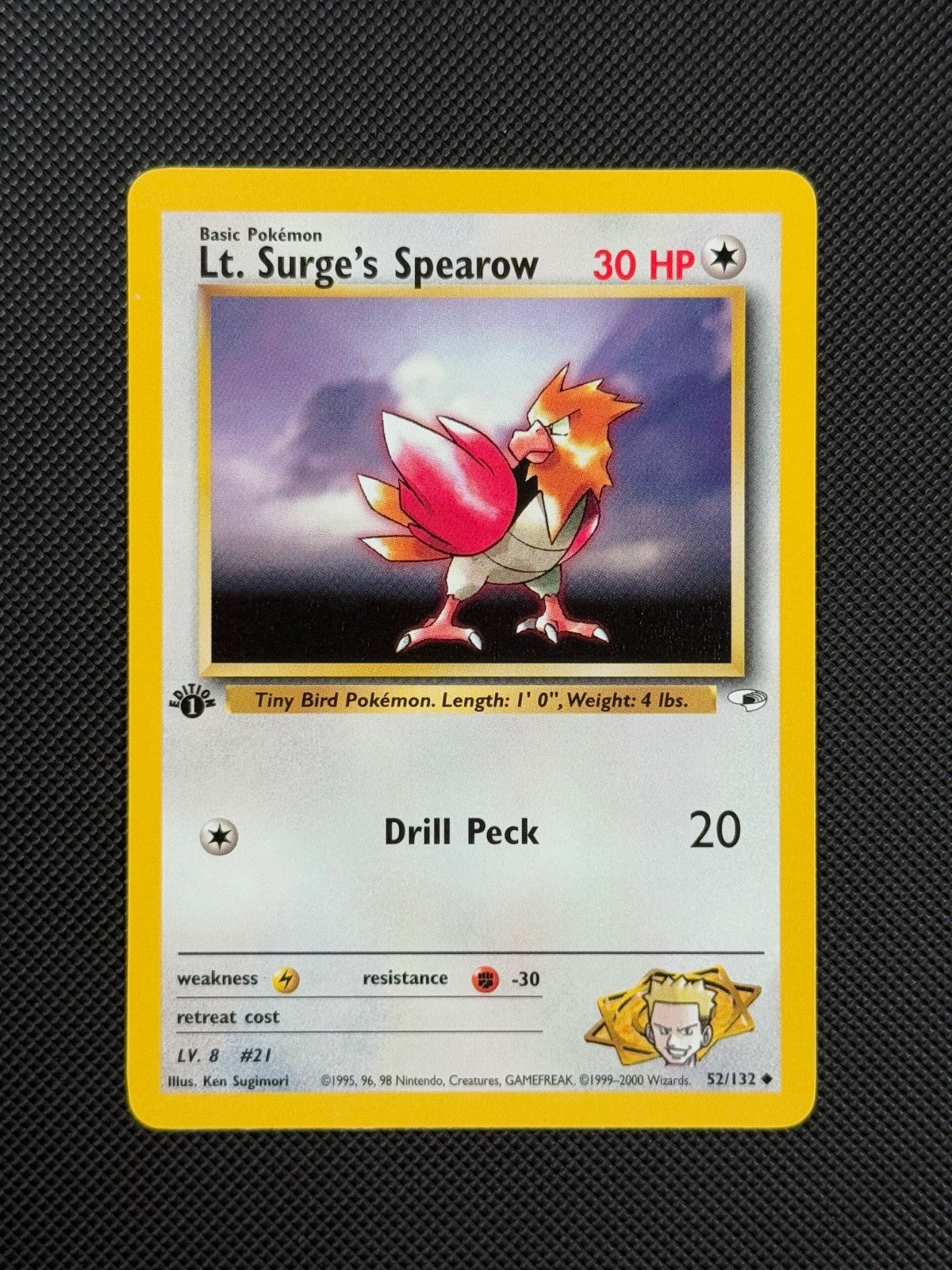 Pokémon Cards Lt. Surge's Spearow 52/132 1ST EDITION Gym Heroes WOTC Uncommon1