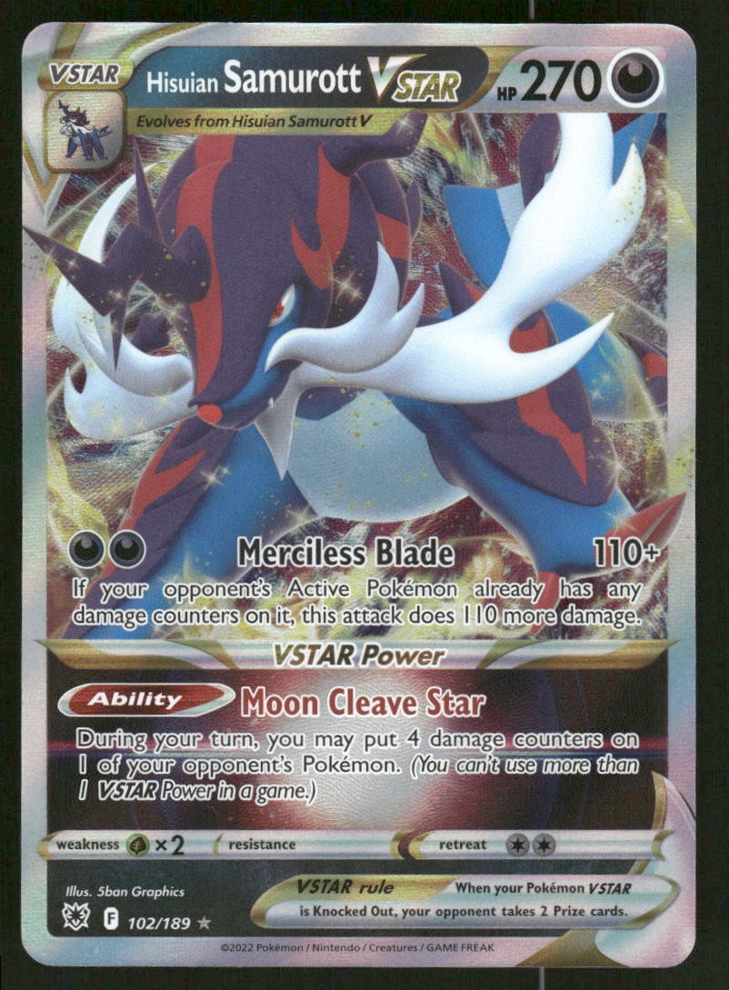 Pokemon Cards Hisuian Samurott VSTAR 102/189 Astral Radiance Holo Rare VSTAR NM0