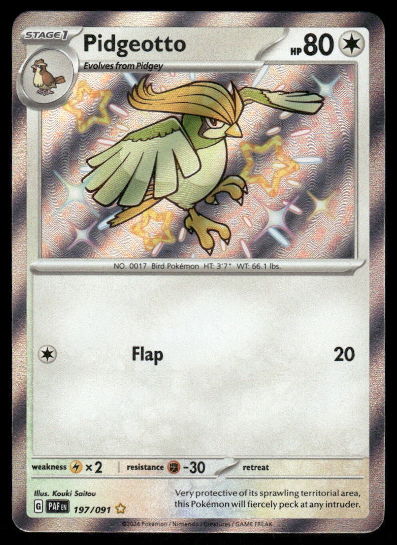 Pokemon Cards Pidgeotto 197/091 Paldean Fates Shiny Rare NM0