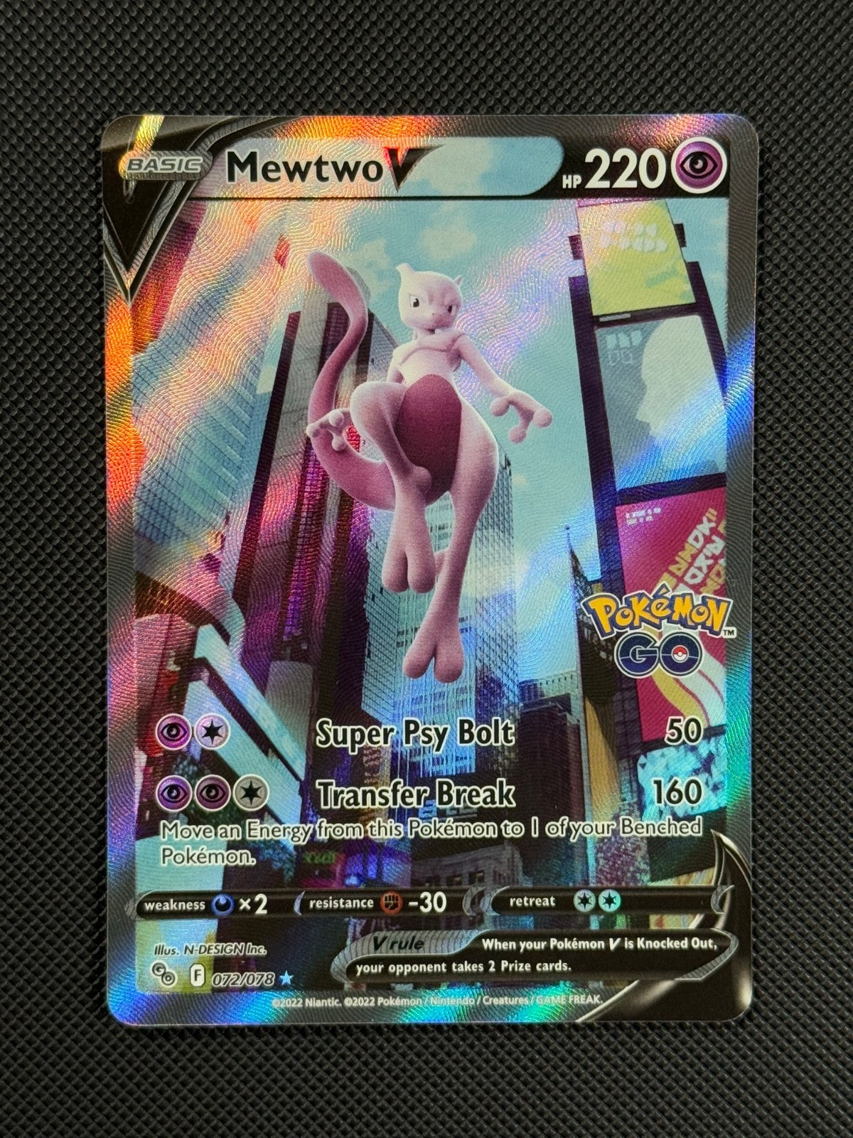 Pokémon Cards Mewtwo V 072/078 Pokemon Go Full Art Holo Rare *21