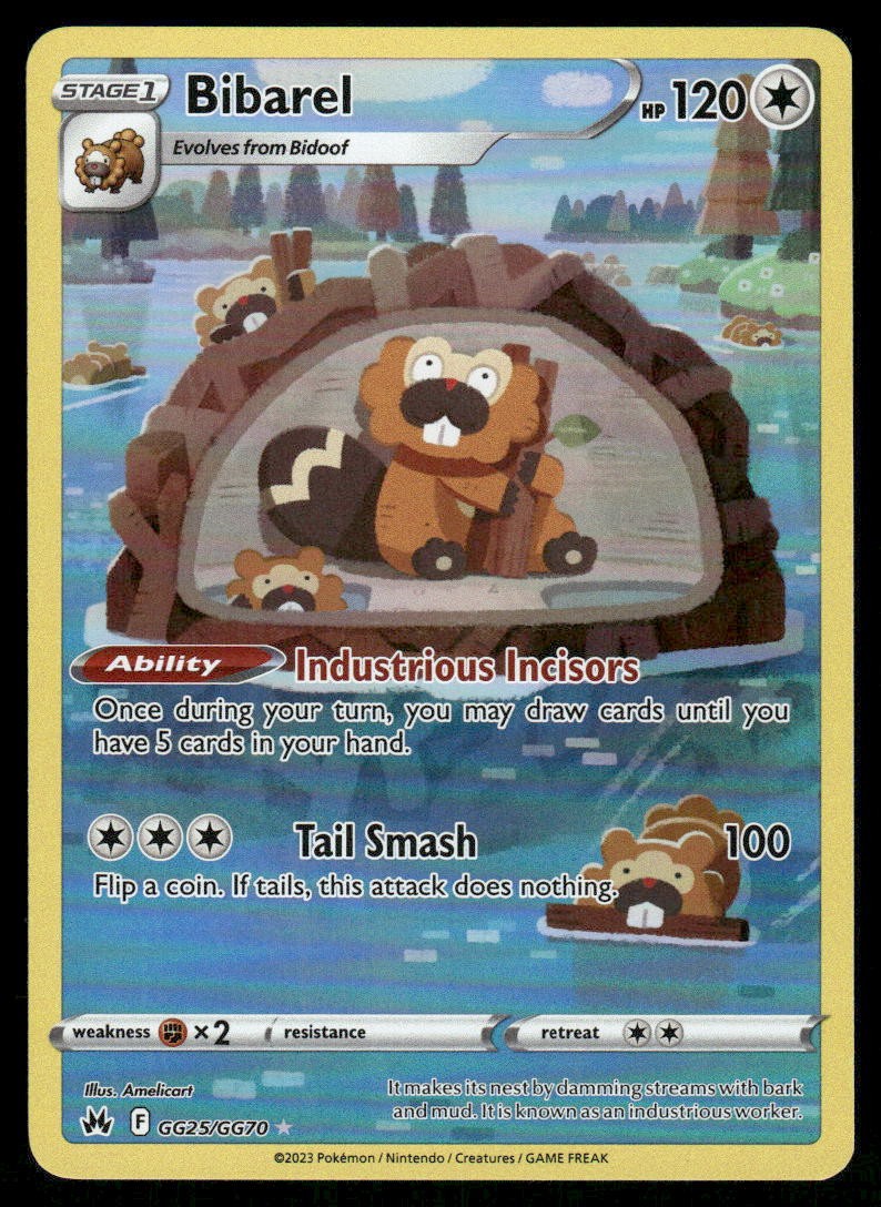 Pokemon Cards Bibarel GG25/GG70 Crown Zenith Galarian Gallery Holo NM *30