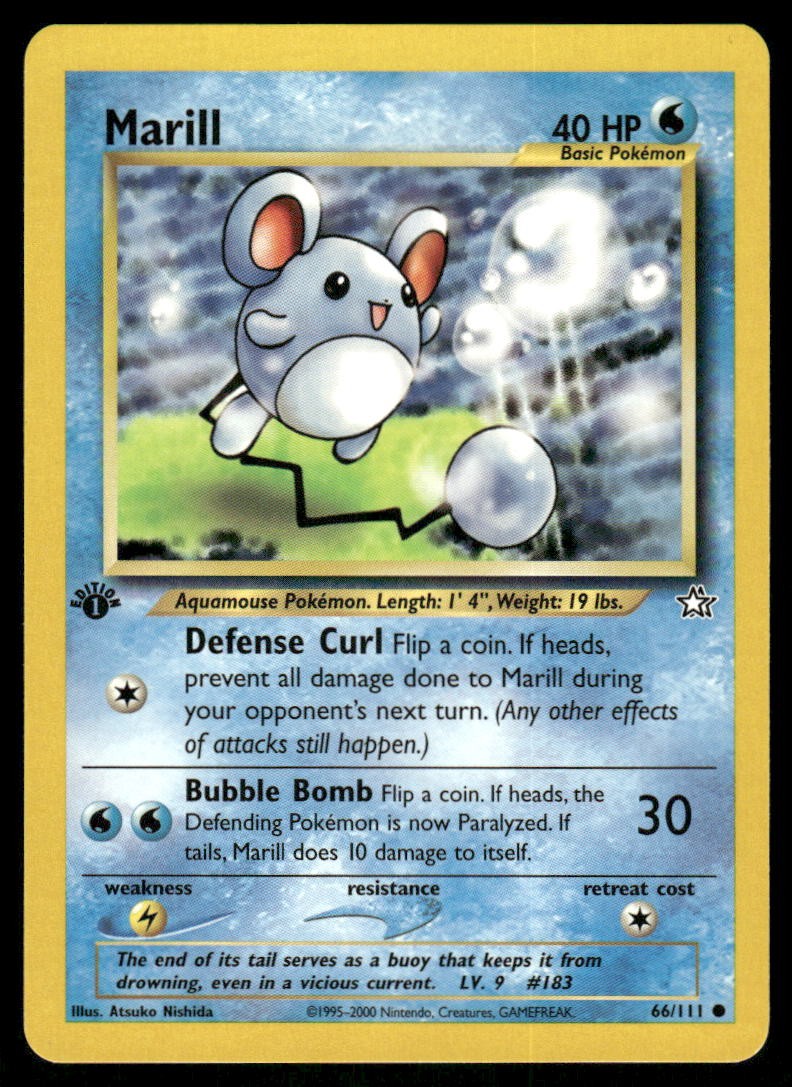 Pokemon Cards Marill 66/111 1ST EDITION Neo Genesis WOTC Common NM0