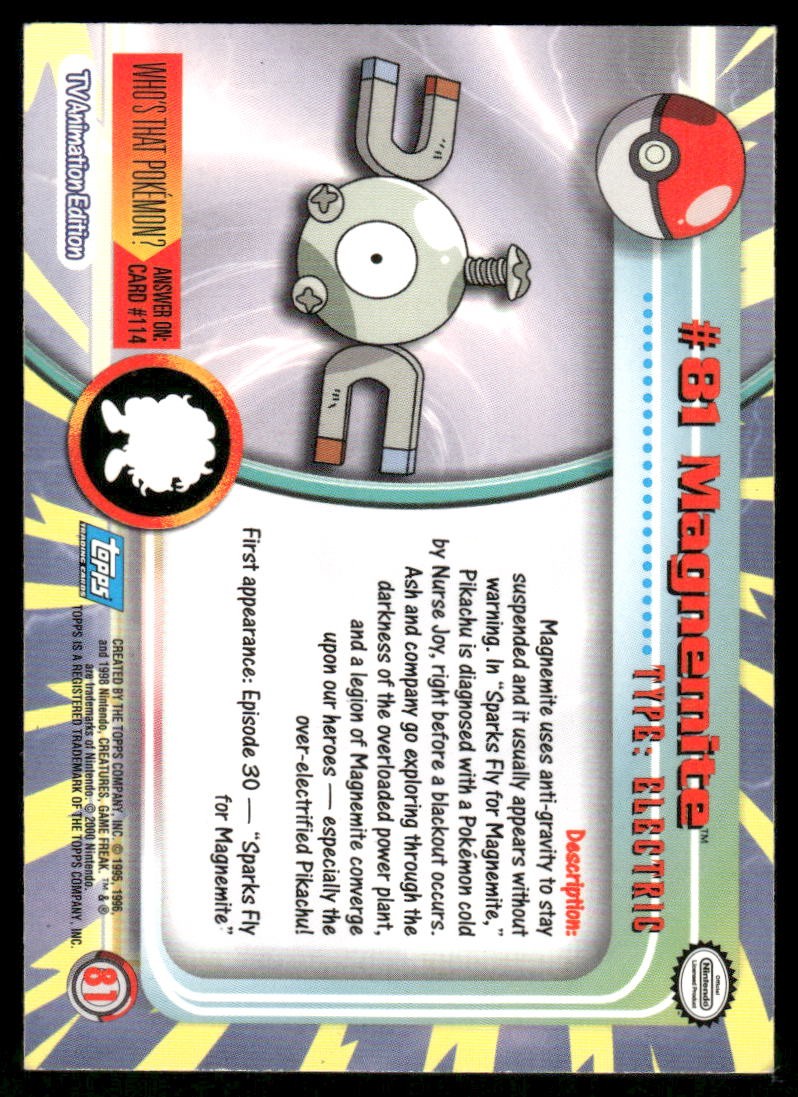Pokemon Cards Magnemite #81 Topps Trading Cards Series 2 NM *61