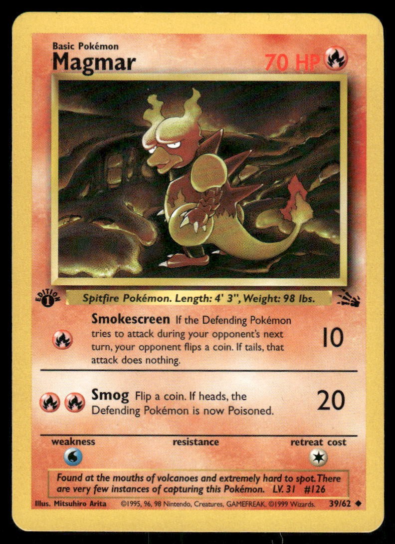 Pokemon Cards Magmar 39/62 1ST EDITION Fossil WOTC Uncommon NM0