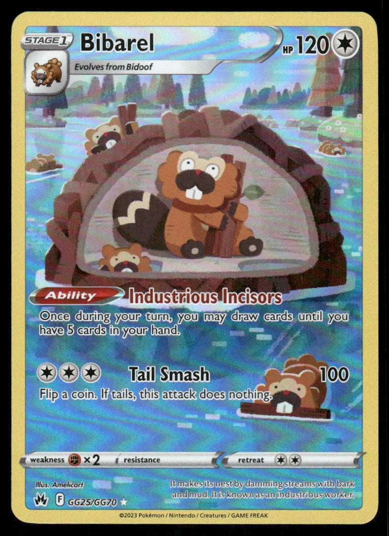 Pokemon Cards Bibarel GG25/GG70 Crown Zenith Galarian Gallery Holo NM0