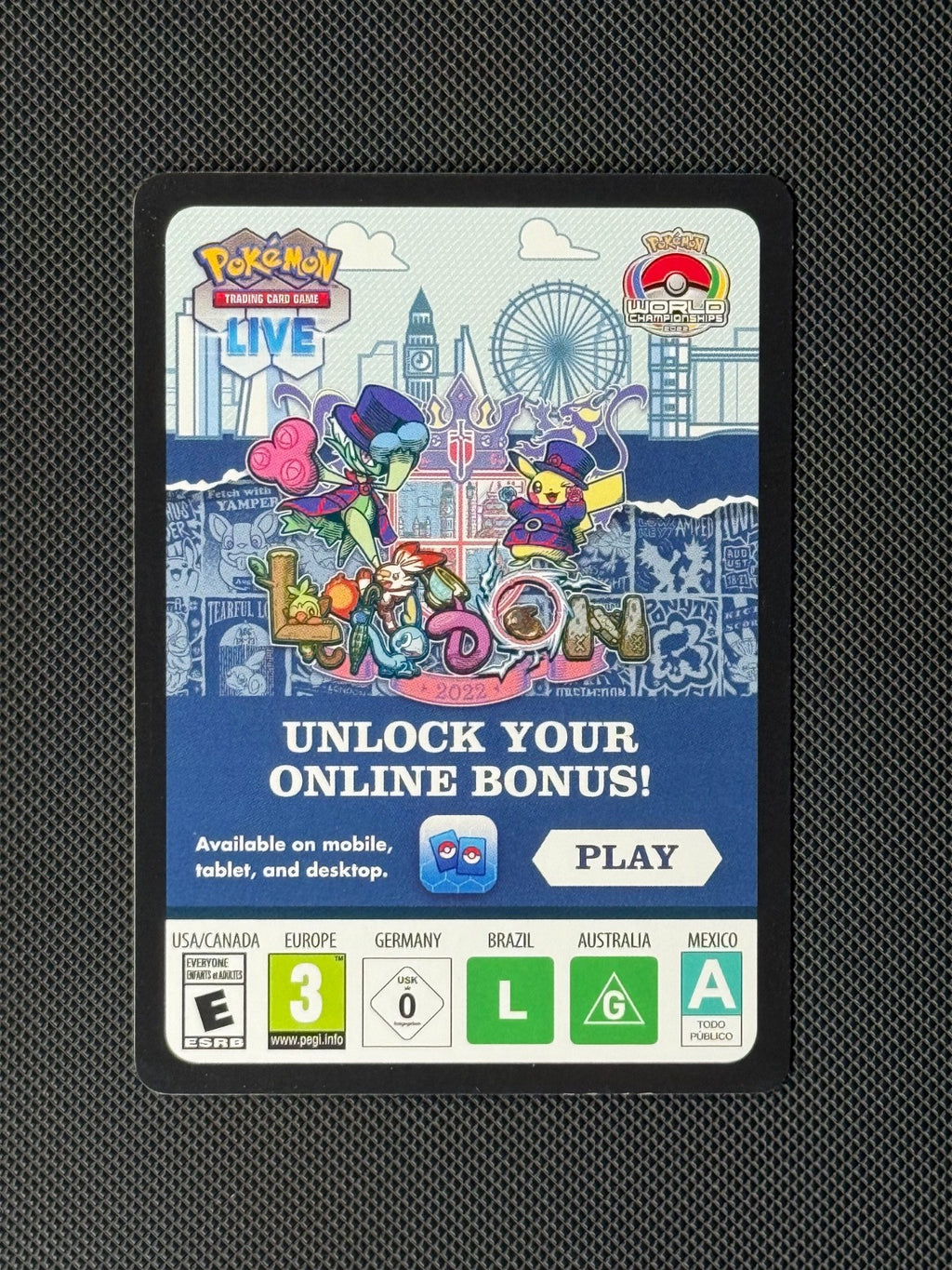 2022 Champions Festival SWSH296 Code Card London Pokemon World Championships0