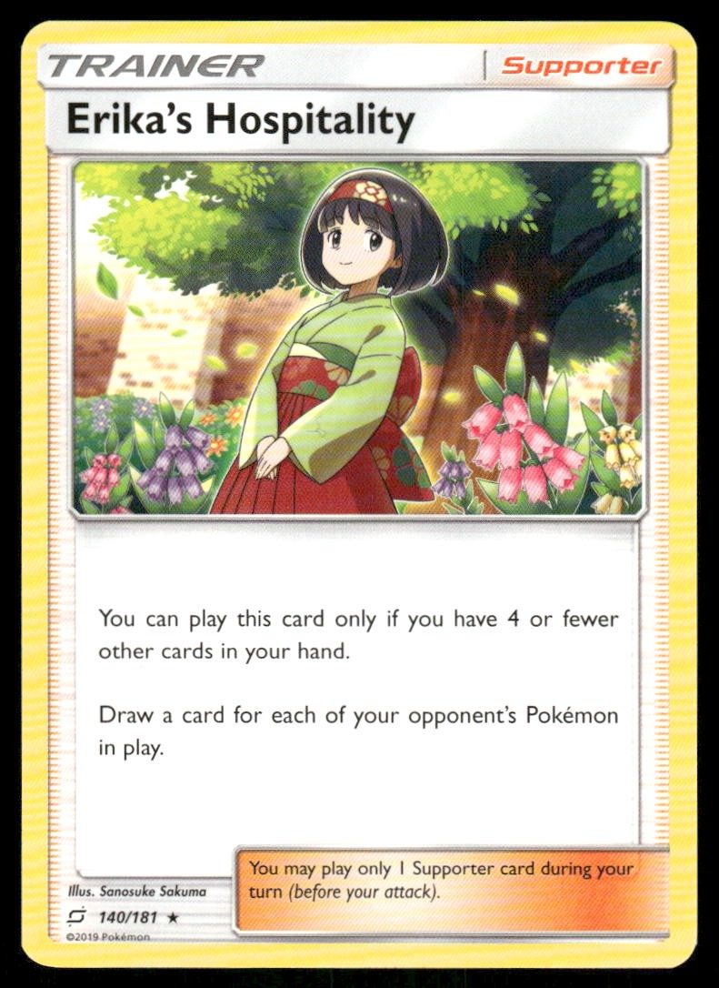 Pokemon Cards Erika's Hospitality 140/181 Team Up Sun & Moon Holo Rare NM0