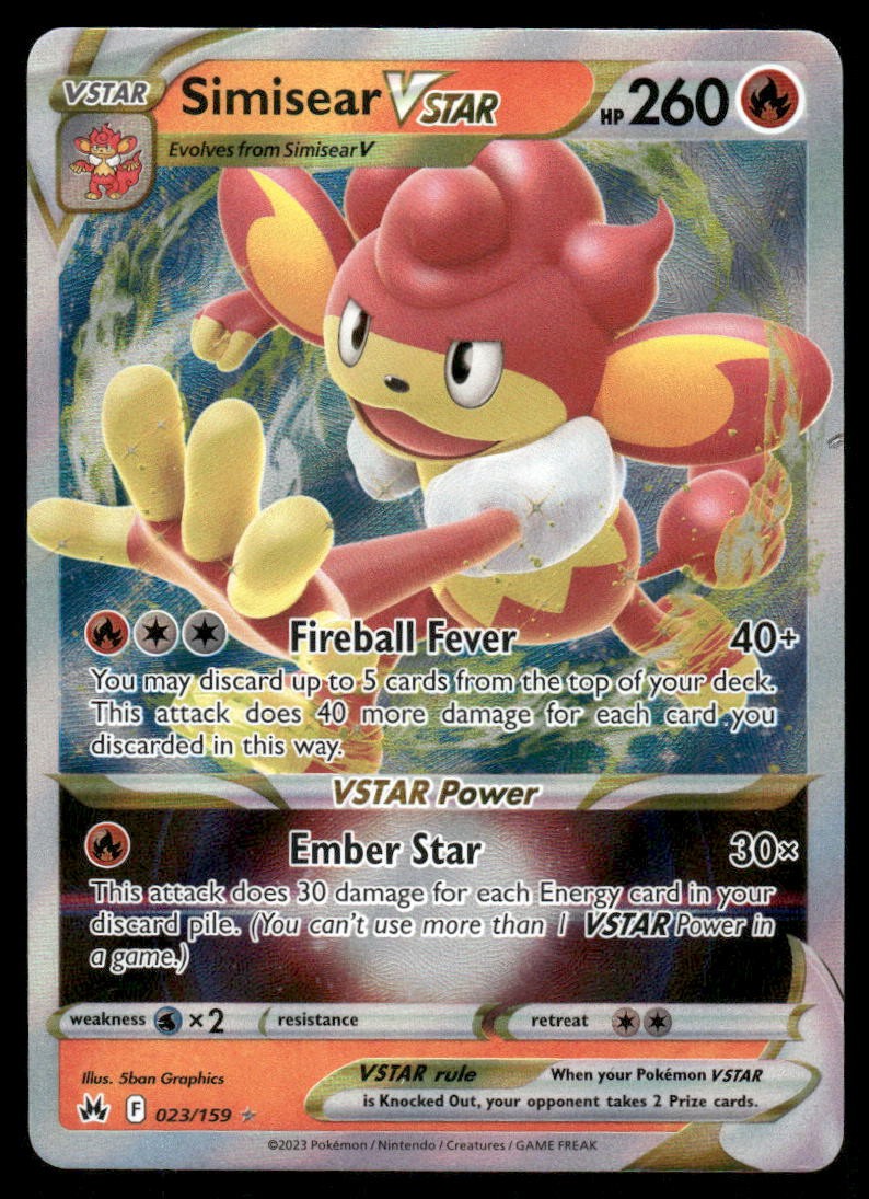 Pokemon Cards Simisear VSTAR 023/159 Crown Zenith Holo Rare VSTAR NM0