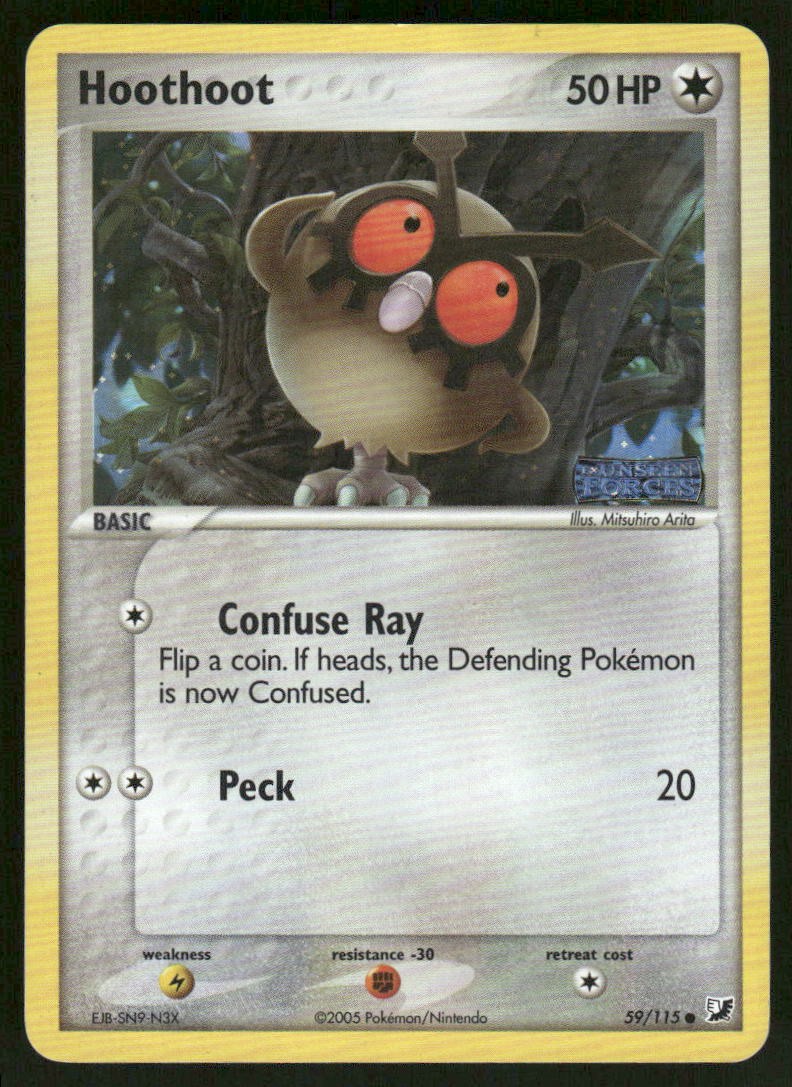 Pokemon Cards Hoothoot 59/115 STAMPED Unseen Forces Common NM0