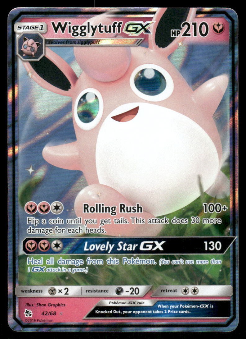 Pokemon Cards Wigglytuff GX 42/68 Hidden Fates Holo Rare GX NM0