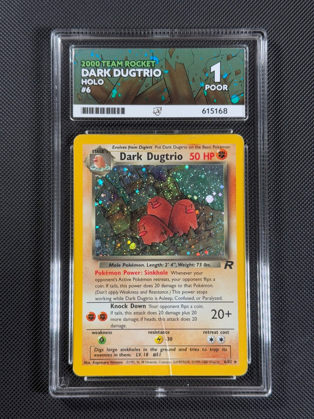 ACE 1 Dark Dugtrio 6/82 HOLO Pokémon Card WOTC Team Rocket Holo Rare0