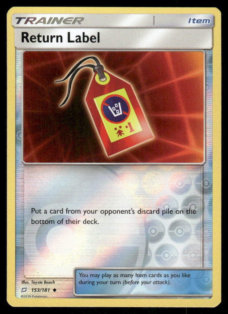 Pokemon Cards Return Label 153/181 Reverse Holo Team Up Sun & Moon NM0