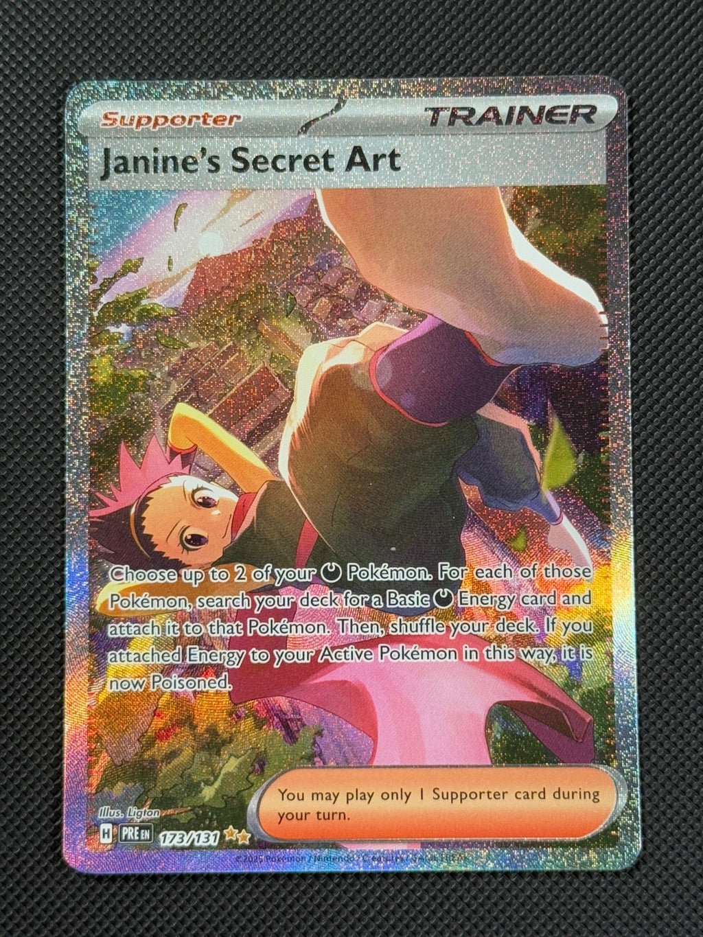 Janine's Secret Art 173/131 SIR Pokémon Card Prismatic Evolutions Holo Rare0