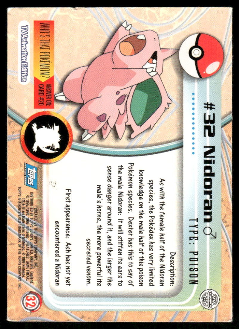 Pokemon Cards Nidoran #32 Topps Trading Cards Series 1 MP *11
