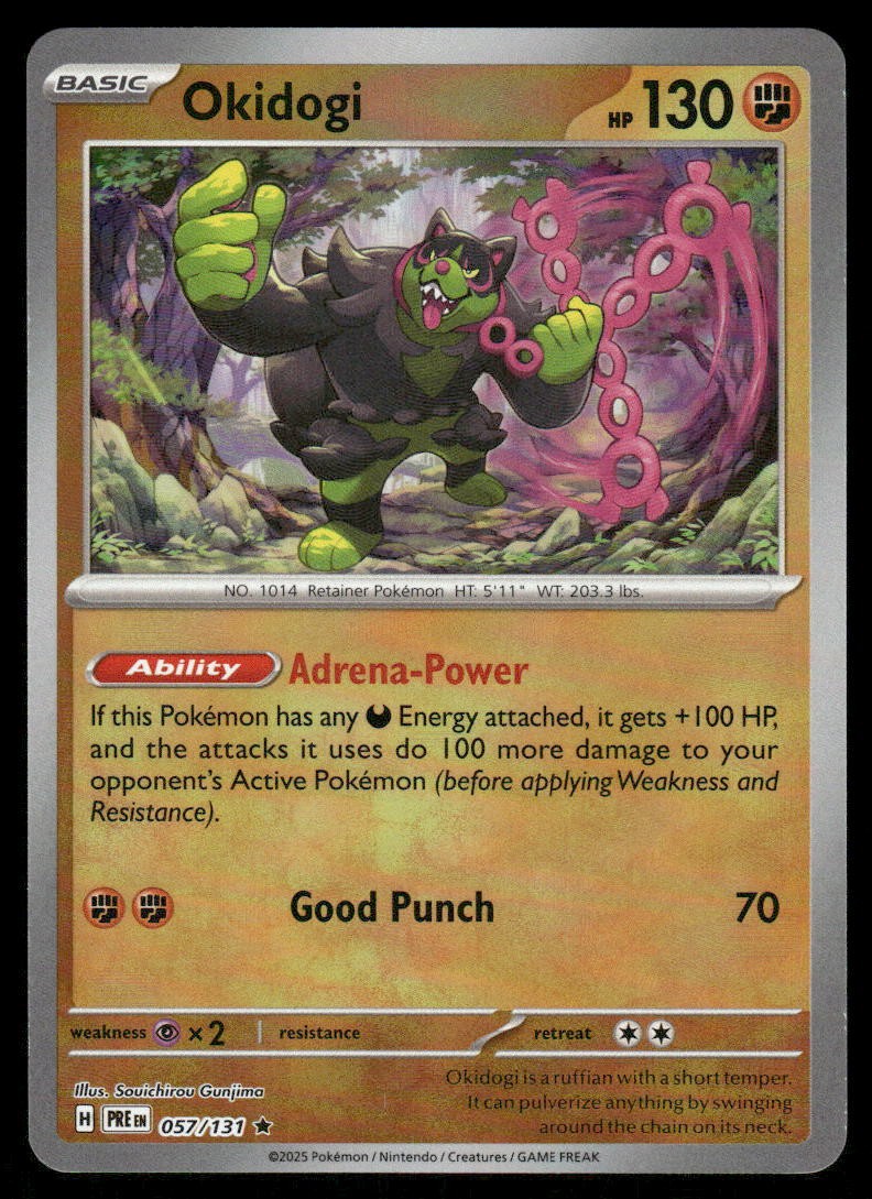 Pokemon Cards Okidogi 057/131 Reverse Holo Prismatic Evolutions Pokeball NM0
