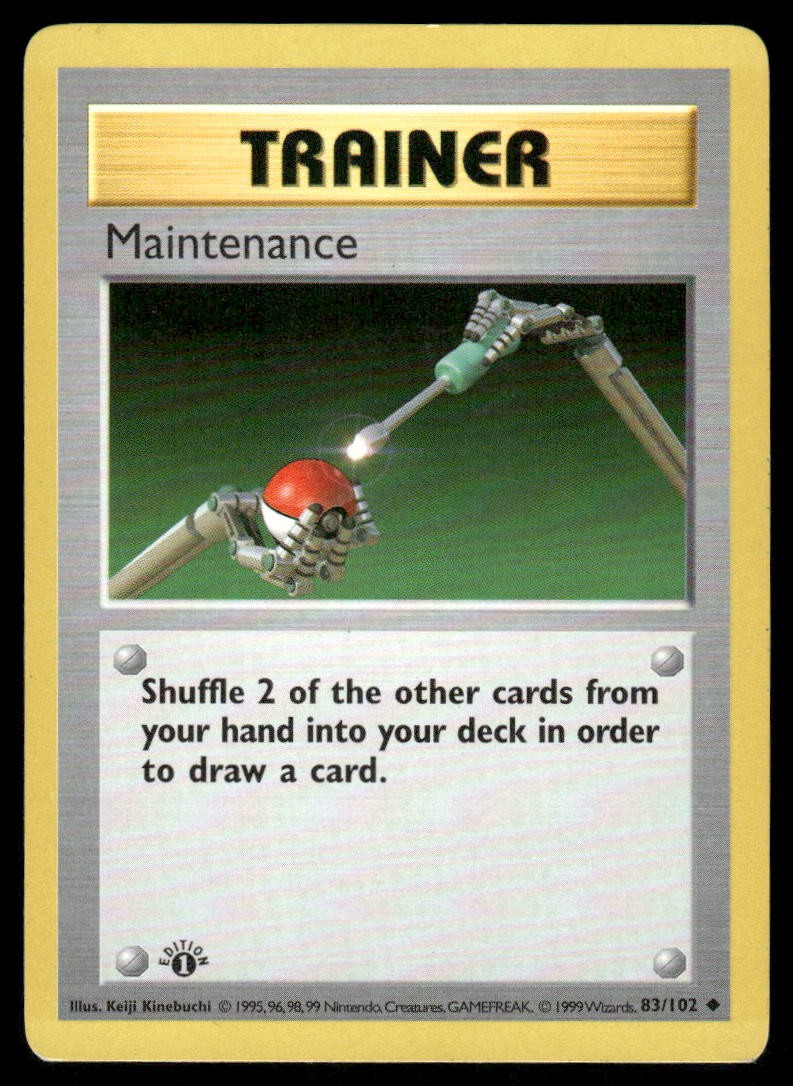Pokemon Cards Maintenance 83/102 1ST EDITION Base Set WOTC Uncommon NM0