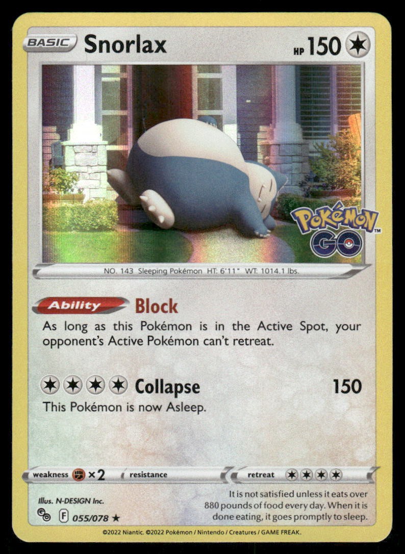 Pokemon Cards Snorlax 055/078 Pokemon GO Holo Rare NM0