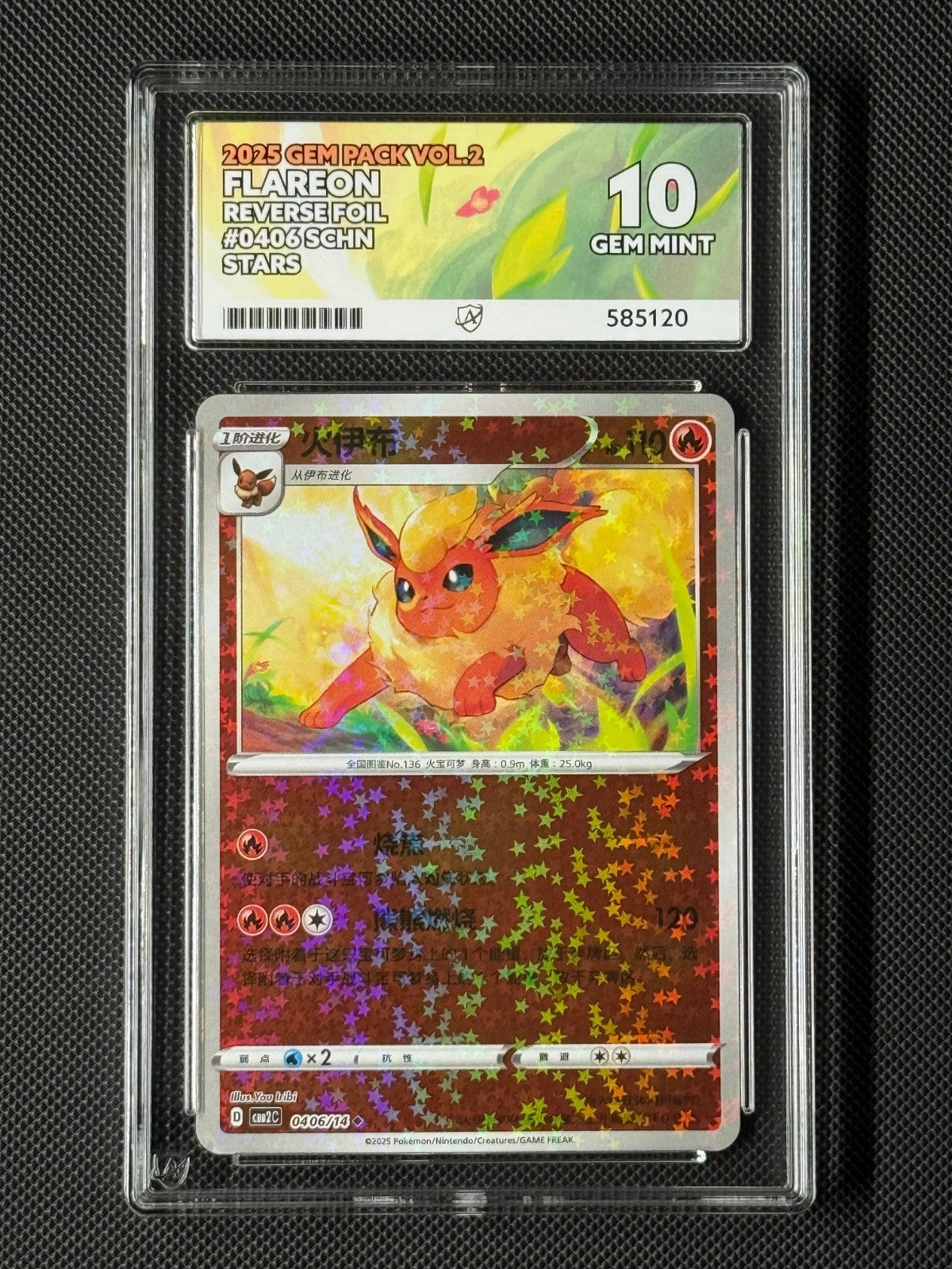 ACE 10 Flareon 0406/14 Chinese Pokémon Card CBB2C GEM Pack Vol.2 GEM MINT0