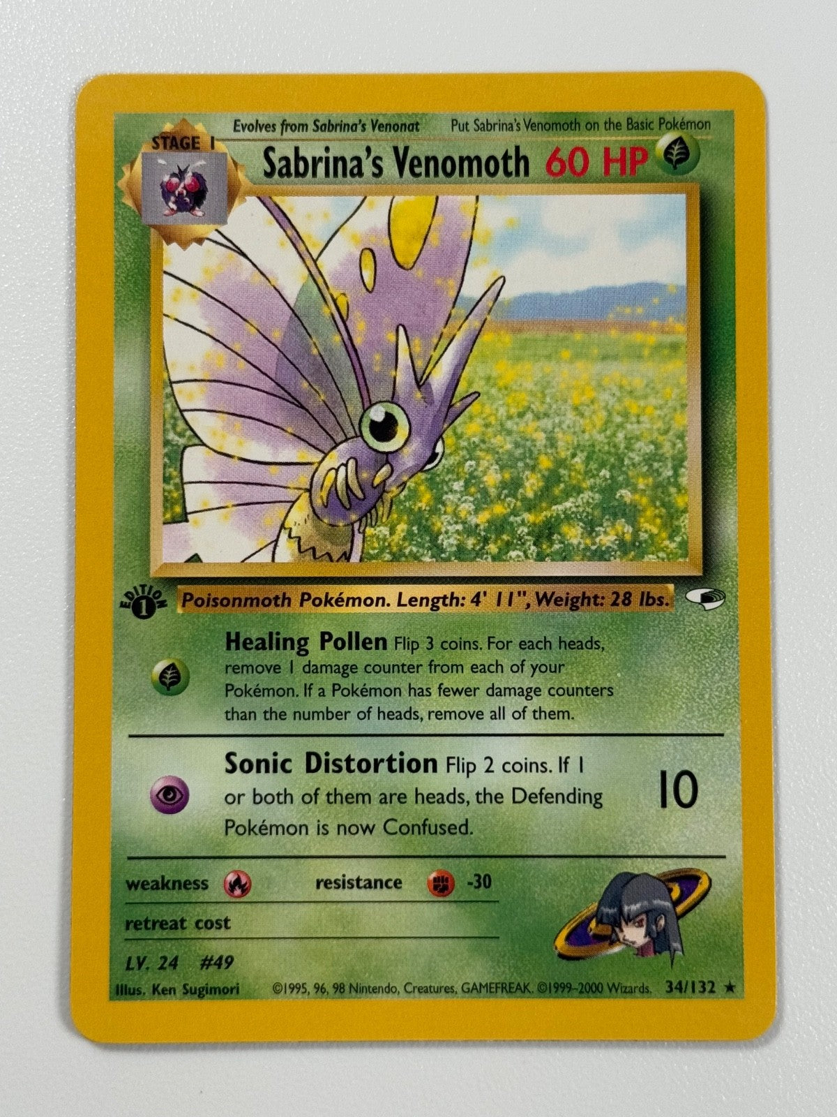 Pokémon Cards Sabrina's Venomoth 34/132 1ST EDITION Gym Heroes WOTC Rare0