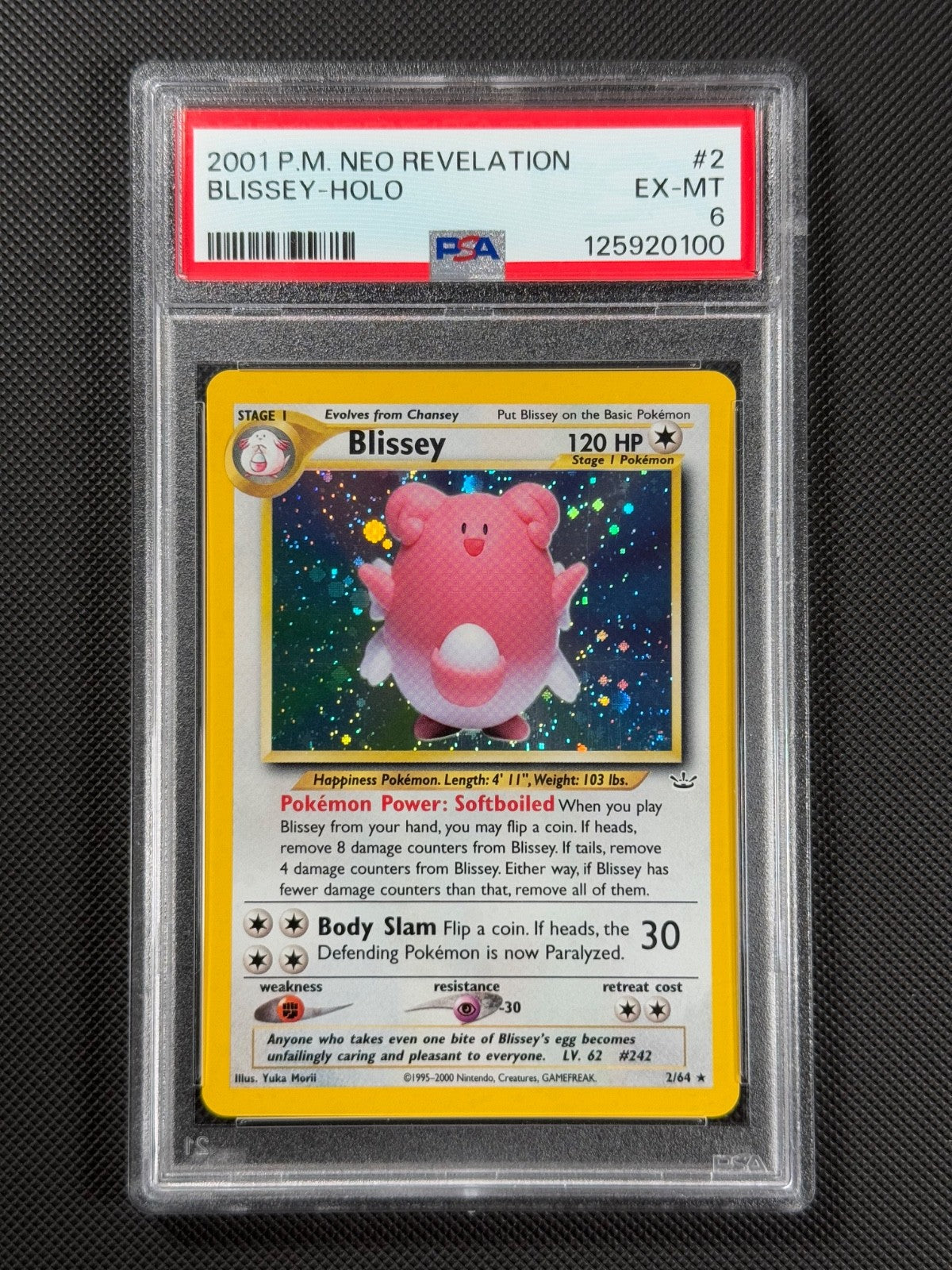 PSA 6 Blissey 2/64 HOLO Pokémon Card WOTC Neo Revelation Rare EX-MT0