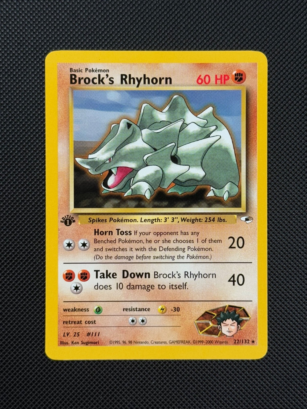 Pokémon Cards Brock's Rhyhorn 22/132 1ST EDITION Gym Heroes WOTC Non Holo Rare1