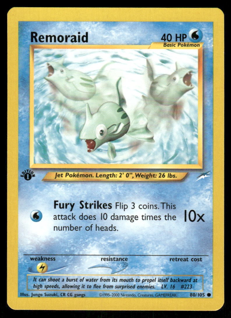 Pokemon Cards Remoraid 80/105 1ST EDITION Neo Destiny Common LP0