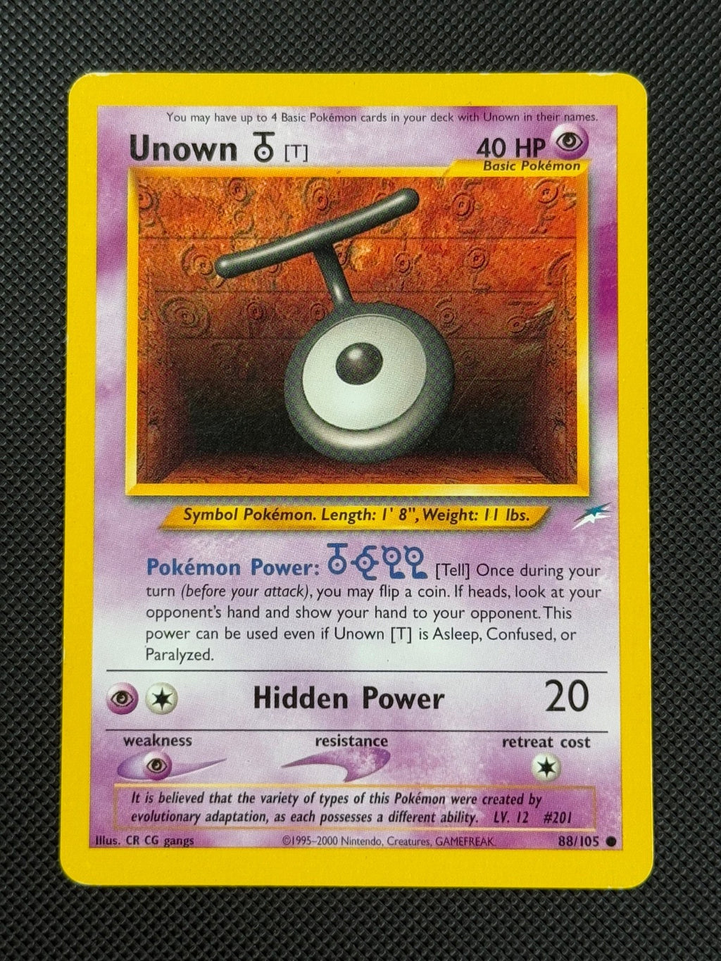 Unown T 88/105 REGULAR Pokémon Card WOTC Neo Destiny Unlimited Common0