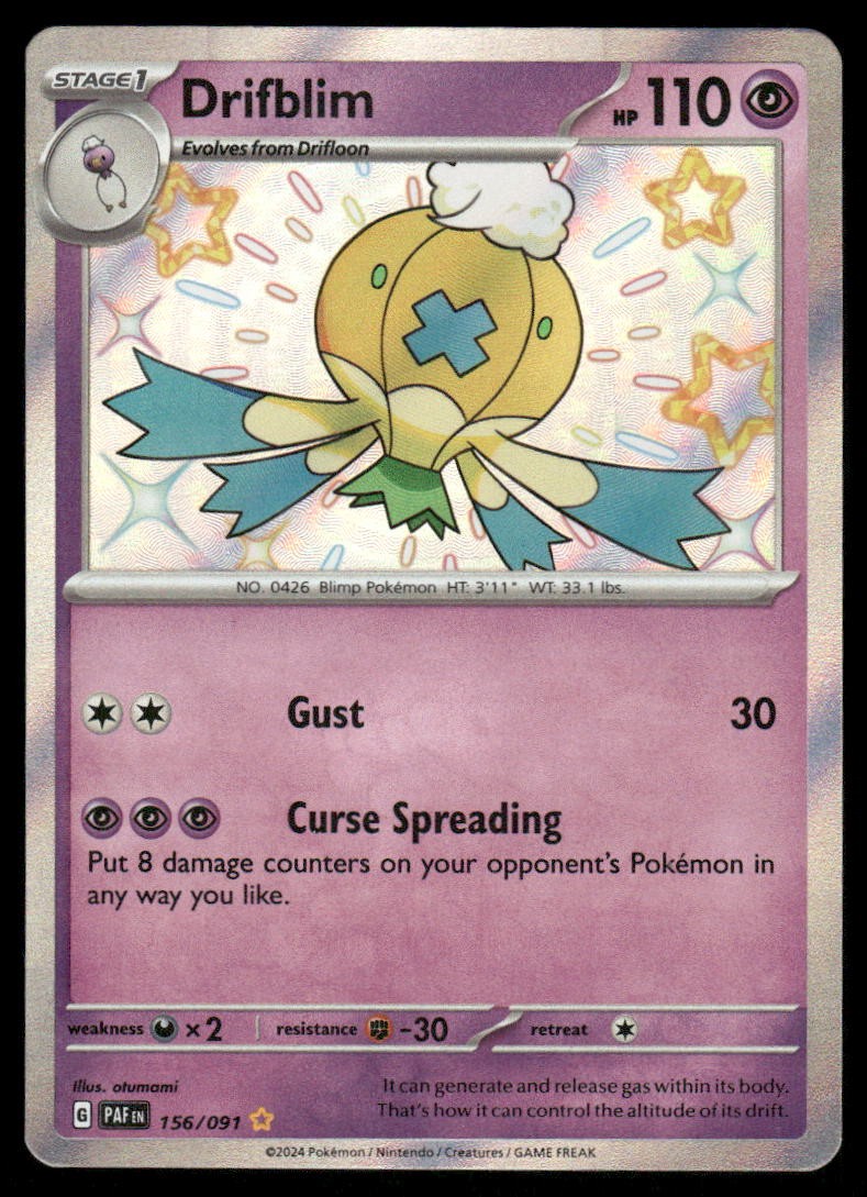 Pokemon Cards Drifblim 156/091 Paldean Fates Shiny Rare NM0