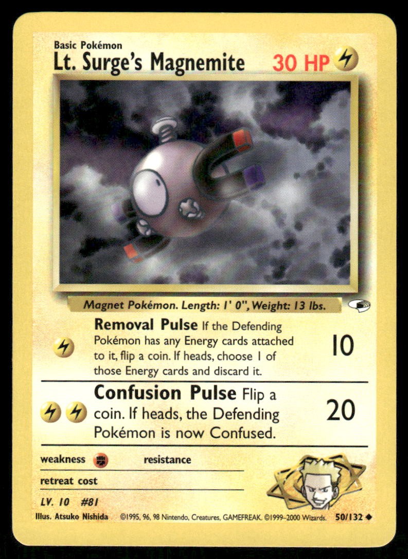 Pokemon Cards Lt. Surge's Magnemite 50/132 UNLIMITED Gym Heroes WOTC Uncommon NM0