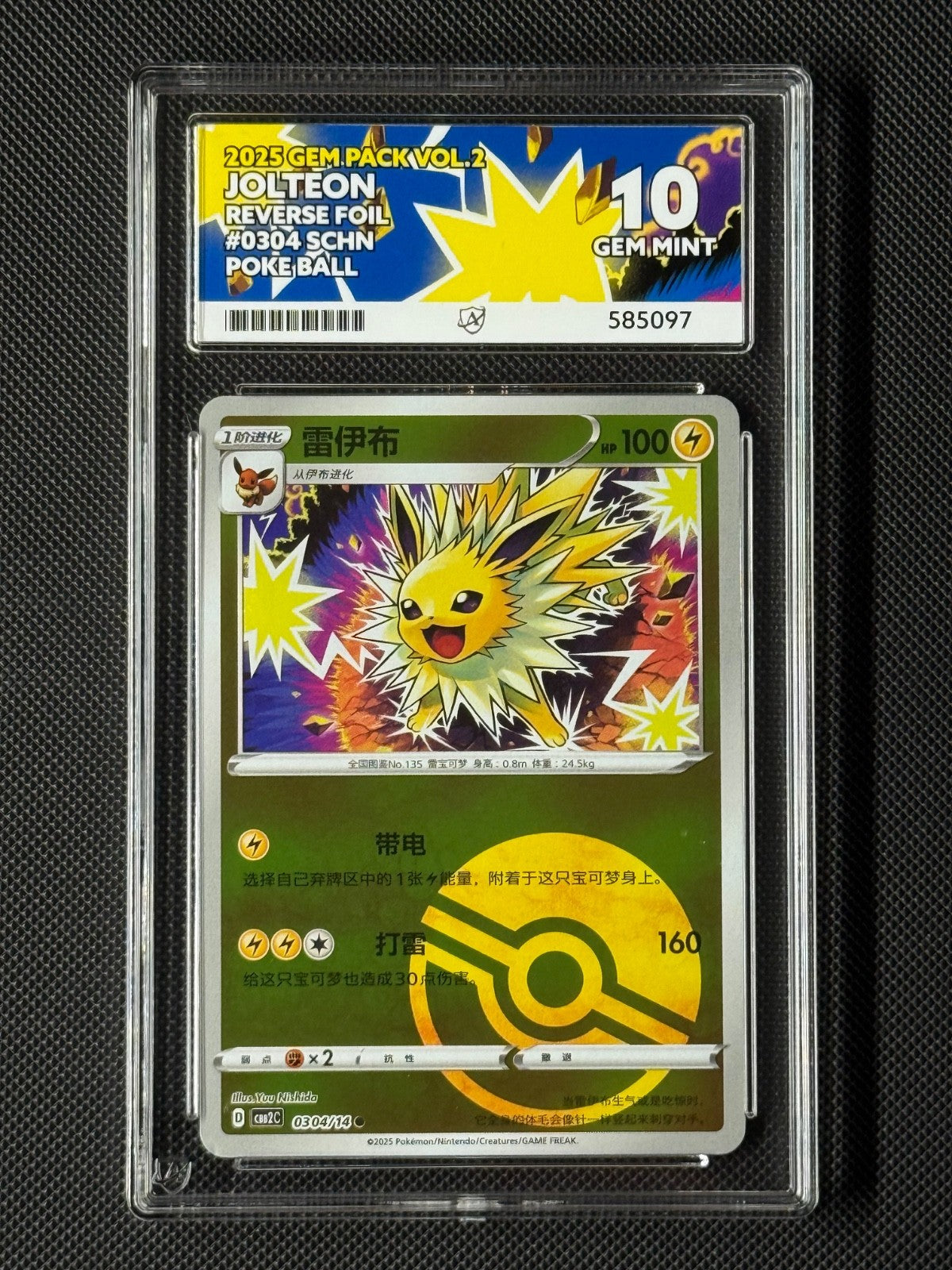 ACE 10 Jolteon 0304/14 Chinese Pokémon Card CBB2C GEM Pack Vol.2 GEM MINT0