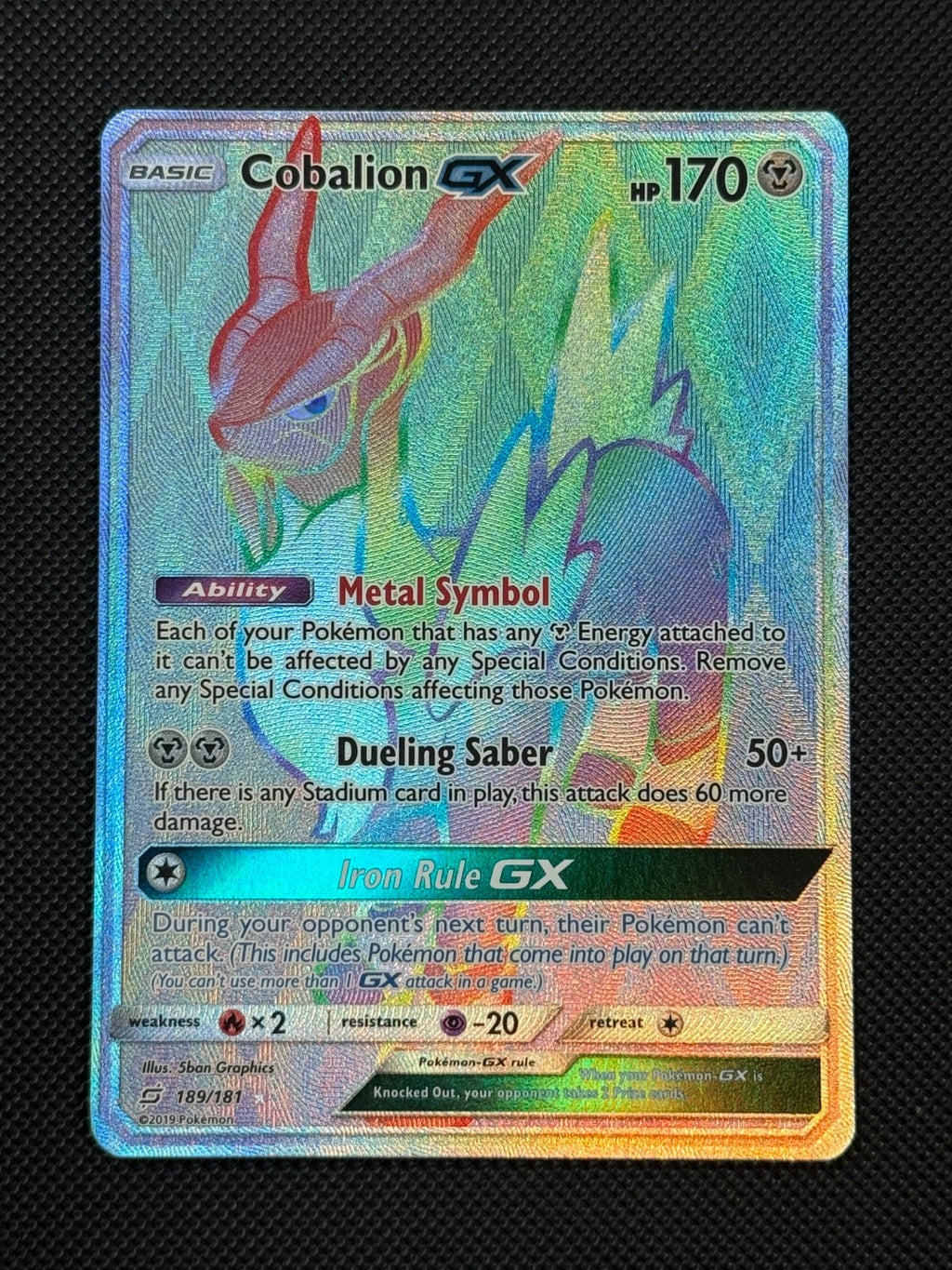 Cobalion GX 189/181 RAINBOW Pokémon Card Sun & Moon Team Up Secret Rare0