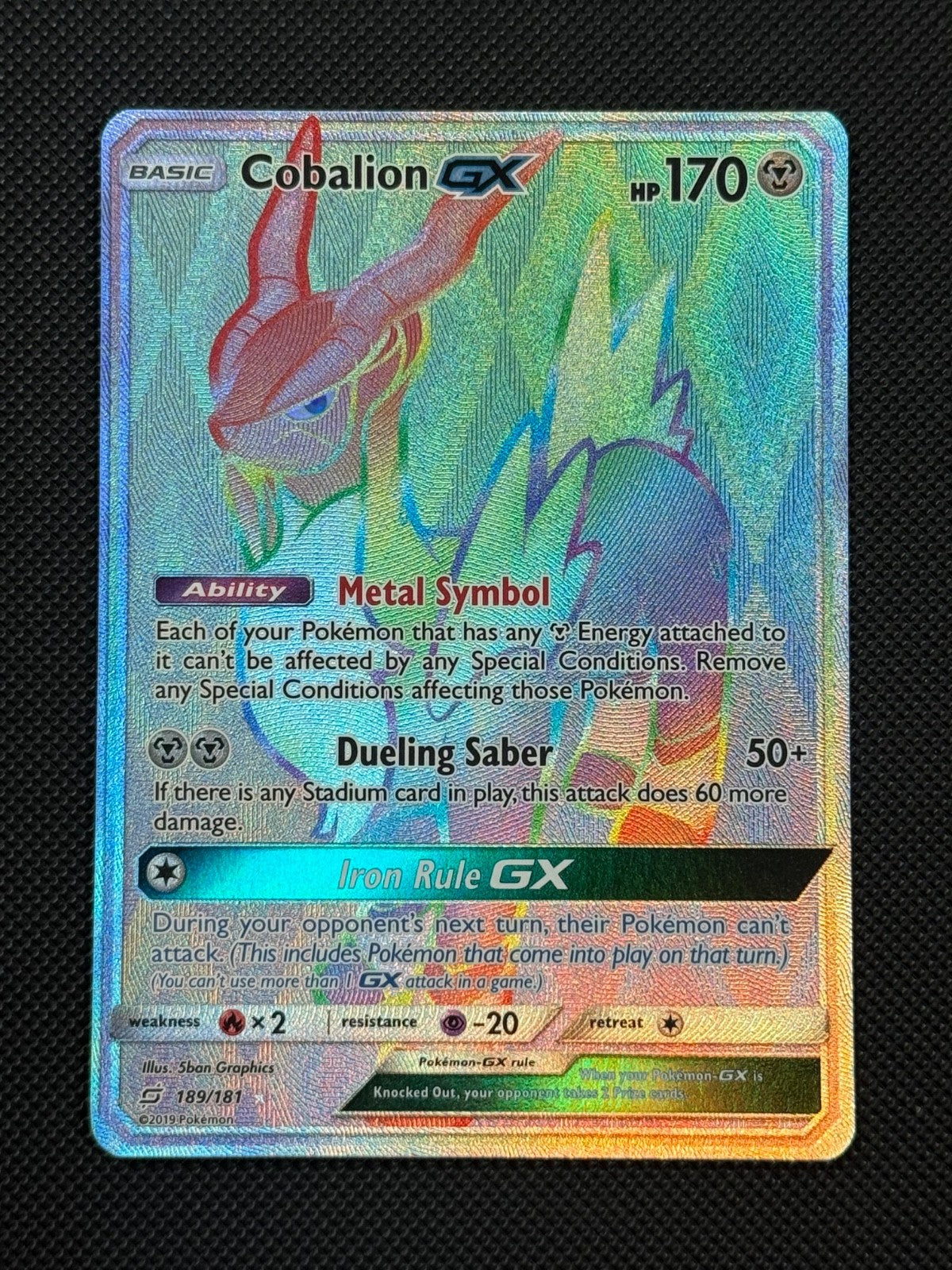 Cobalion GX 189/181 RAINBOW Pokémon Card Sun & Moon Team Up Secret Rare0