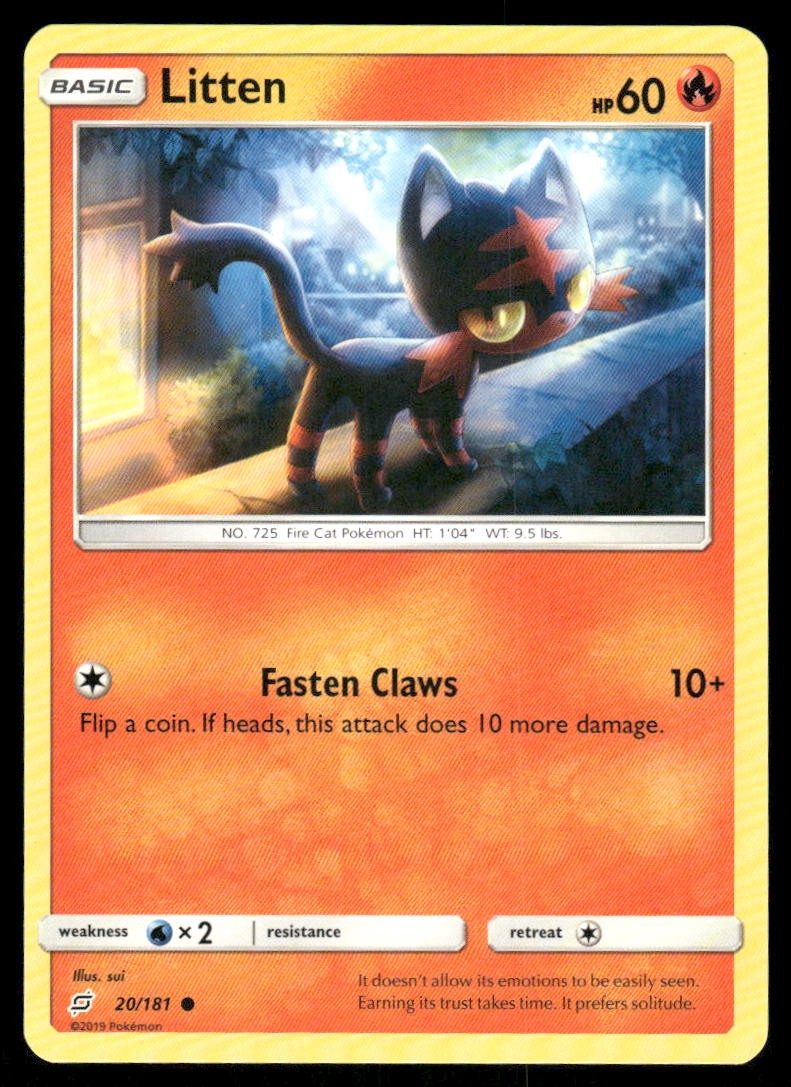 Pokemon Cards Litten 20/181 Team Up Sun & Moon Common NM0
