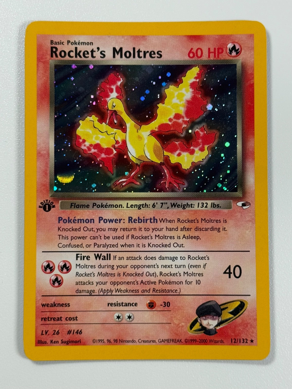 Pokémon Cards Rocket's Moltres 12/132 1ST EDITION Gym Heroes WOTC Holo Rare0